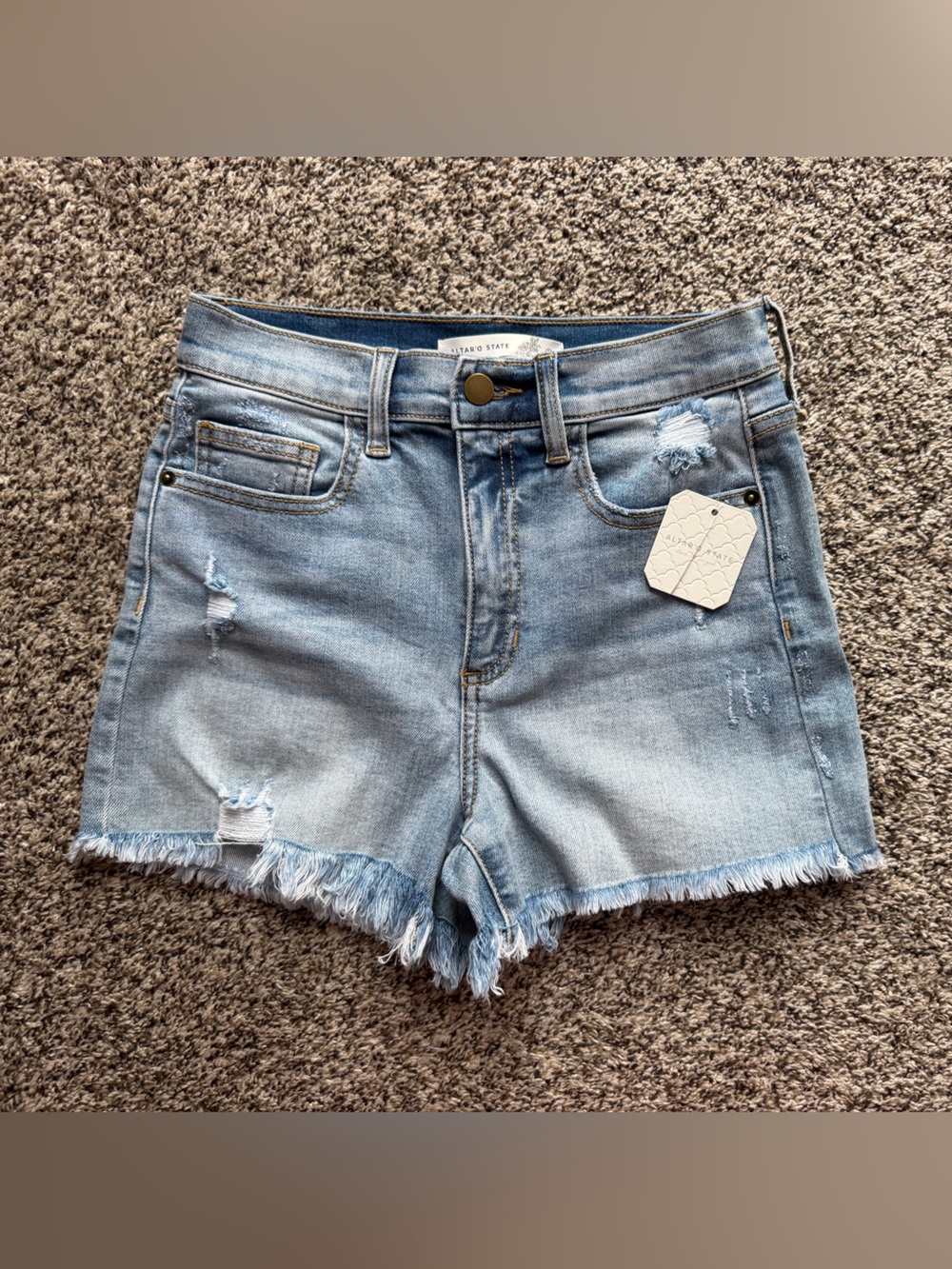 Altar'd State Light Blue Distressed Denim Shorts